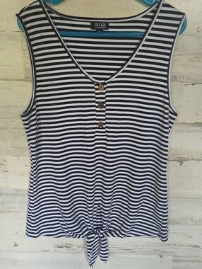 a.n.a Black & White Striped Tie-Front V-Neck Tank